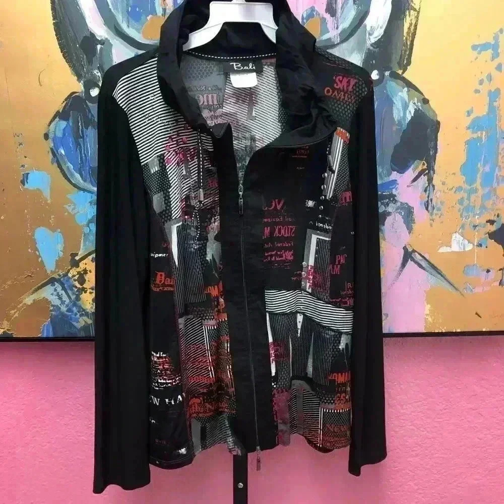Bali Abstract Zip Front Wire Collar Jacket